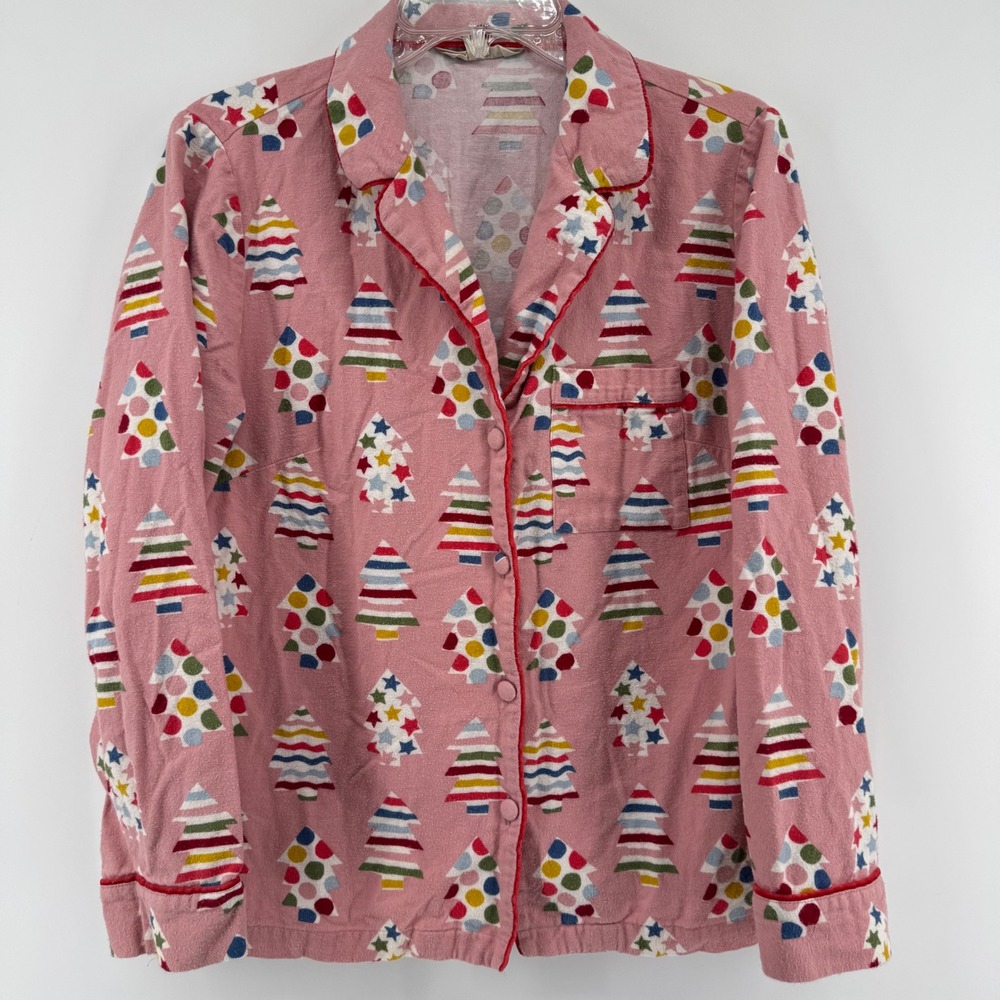 Boden Pajama Set Womens 10/12 Pink Christmas Tree Brushed Cotton